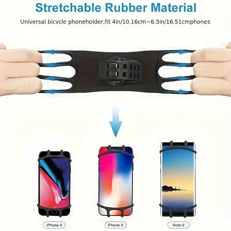 360 Rotatable Bike Motorcycle Phone Holder Silicone Bracket Support Pull Type Safe Mount For All Smartphones Cycling Stand