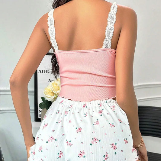 Women's Lace Shorts, Sleepwear, Women's Slim Fit Two-Piece Outfit