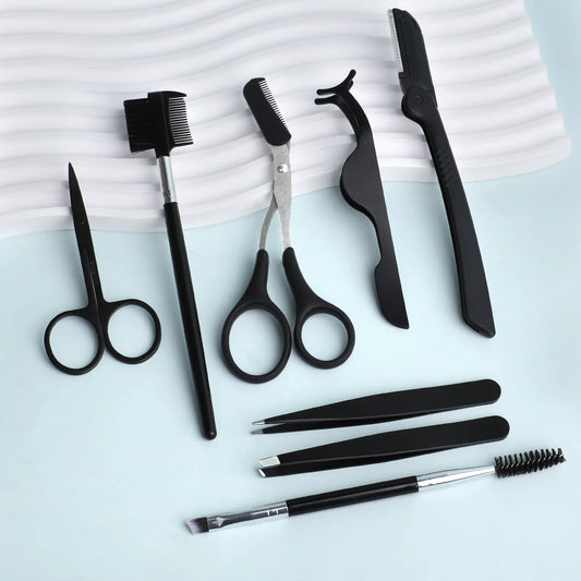 NRCS 8PCS stainless steel precision eyebrow trimming tool set, a set of convenient eyebrow trimming tools, suitable for men.
