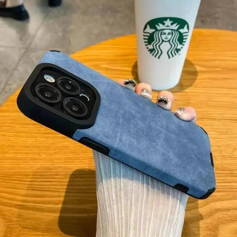 New Luxury Matte Silicone Leather Phone Case For iPhone 16 15 14 13 12 11 Pro Max Plus Soft Fabric Vintage Shockproof Full Cover