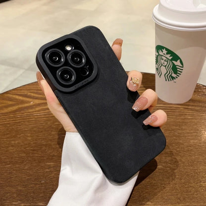 New Luxury Matte Silicone Leather Phone Case For iPhone 16 15 14 13 12 11 Pro Max Plus Soft Fabric Vintage Shockproof Full Cover