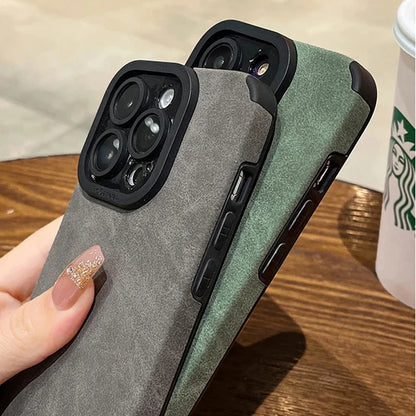 New Luxury Matte Silicone Leather Phone Case For iPhone 16 15 14 13 12 11 Pro Max Plus Soft Fabric Vintage Shockproof Full Cover