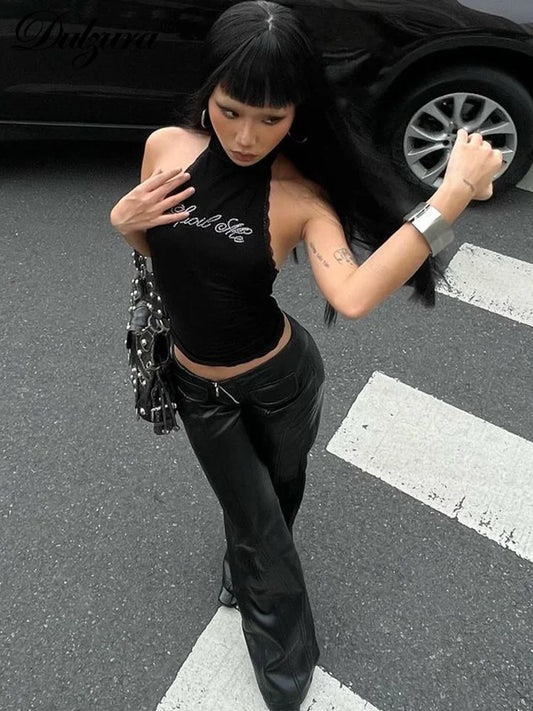Dulzura Halter Sleeveless Crop Top Vest, Y2K Vintage Elegant Club