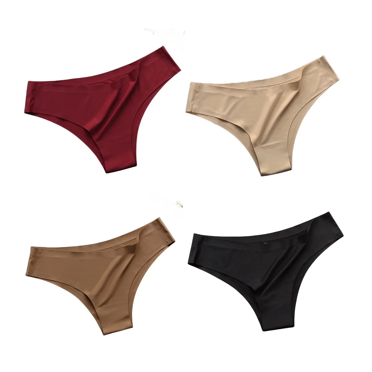 4PCS/Set, Seamless Panties, Women Underwear, Ice Silk Underpants, Low Waist G-string, Soft Solid Ultra-thin Briefs