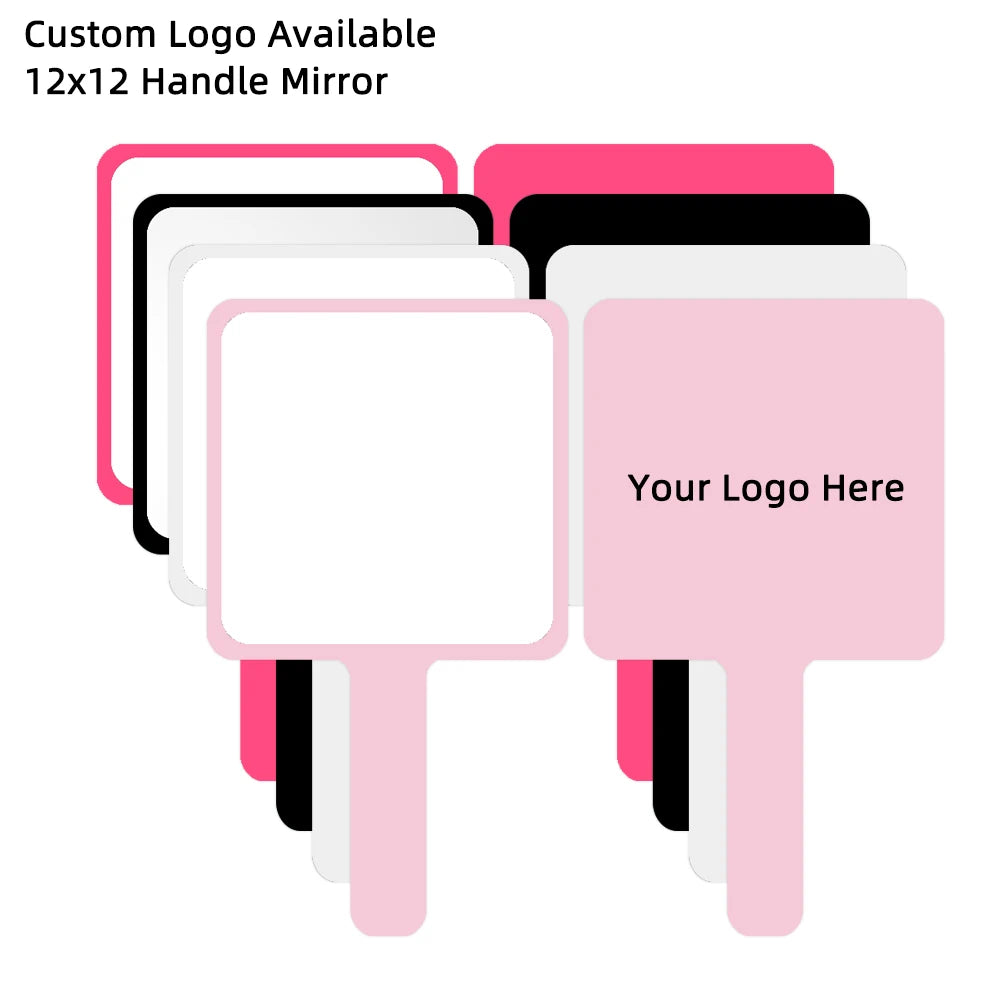 1 Pc 12x12cm Custom Private Logo Handheld Mirror Hot Sale Pink/Black/White Makeup Mirror With Handle Extension SPA Salon Gift
