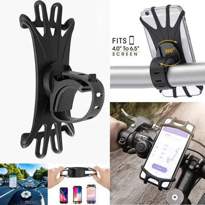 360 Rotatable Bike Motorcycle Phone Holder Silicone Bracket Support Pull Type Safe Mount For All Smartphones Cycling Stand