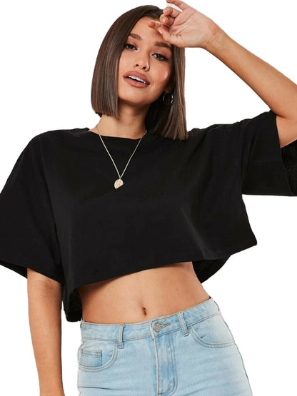 Cotton Women Short Sleeve, Yoga Fitness Crop Top, Sport T-shirt, Loose Gym Workout Shirts