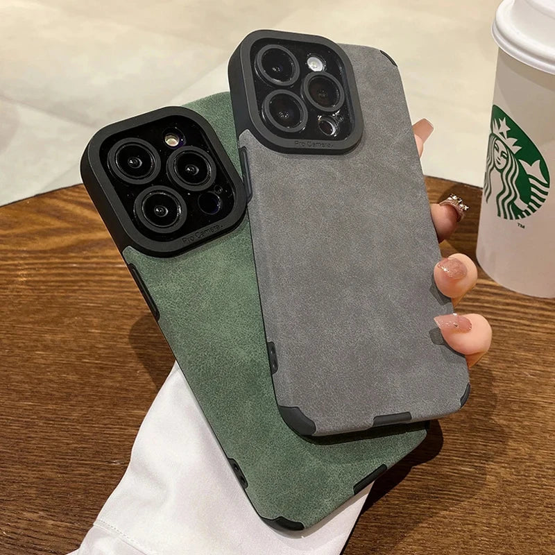 New Luxury Matte Silicone Leather Phone Case For iPhone 16 15 14 13 12 11 Pro Max Plus Soft Fabric Vintage Shockproof Full Cover