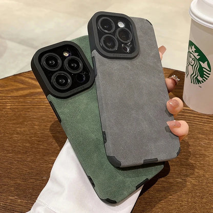 New Luxury Matte Silicone Leather Phone Case For iPhone 16 15 14 13 12 11 Pro Max Plus Soft Fabric Vintage Shockproof Full Cover