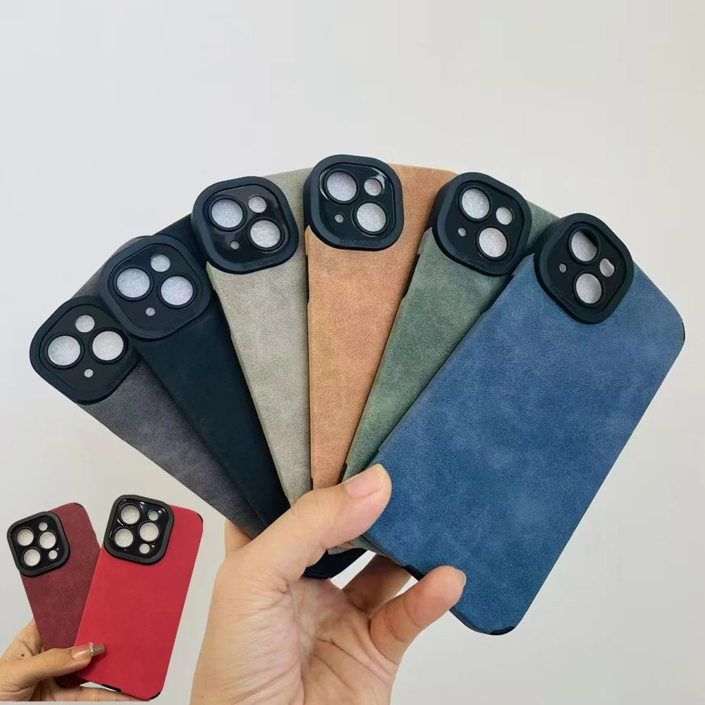 New Luxury Matte Silicone Leather Phone Case For iPhone 16 15 14 13 12 11 Pro Max Plus Soft Fabric Vintage Shockproof Full Cover