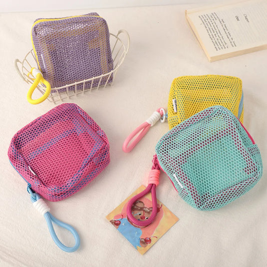Square Mesh Cosmetic Bag, Portable Square Cosmetic Storage Bag with Zipper, Multi-purpose Sundries Storage Bag