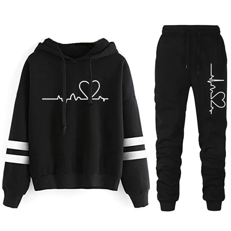Womens Tracksuit Casual Stripe Versatile Sweatshirt, Black Sweatpants, Loose Print High Quality Outfits, Single Piece Hoodies, Pants