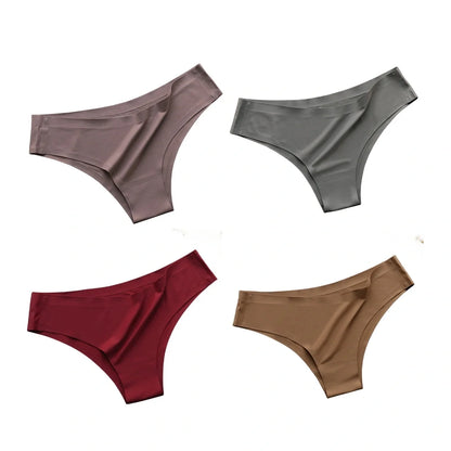 4PCS/Set, Seamless Panties, Women Underwear, Ice Silk Underpants, Low Waist G-string, Soft Solid Ultra-thin Briefs