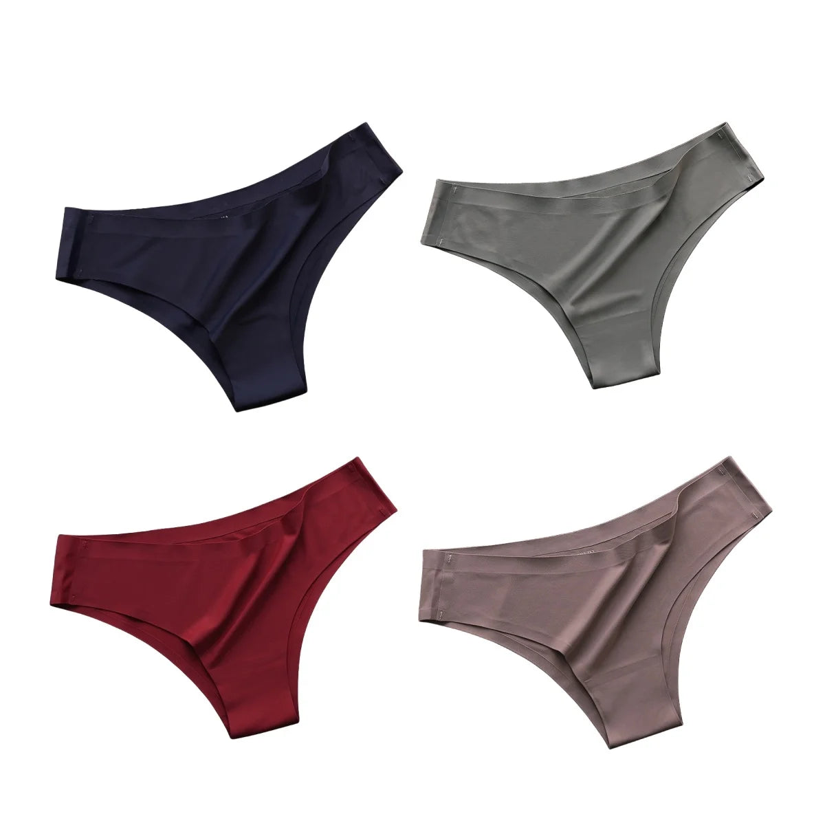 4PCS/Set, Seamless Panties, Women Underwear, Ice Silk Underpants, Low Waist G-string, Soft Solid Ultra-thin Briefs