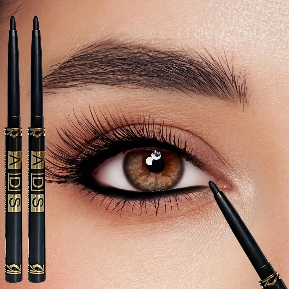 2pcs Black Eyeliner Pencils - Waterproof, Sweatproof, Smudge-Proof, Easy to Rotate for Perfect Eye Makeup