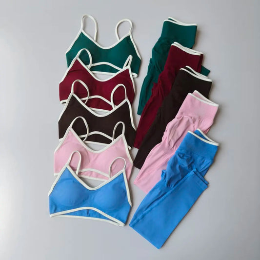 Seamless 2PCS Legging Sets, Women's Strappy Sports Bras and Leggings, High Waist Fitness Sculpt Leggings