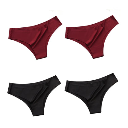 4PCS/Set, Seamless Panties, Women Underwear, Ice Silk Underpants, Low Waist G-string, Soft Solid Ultra-thin Briefs