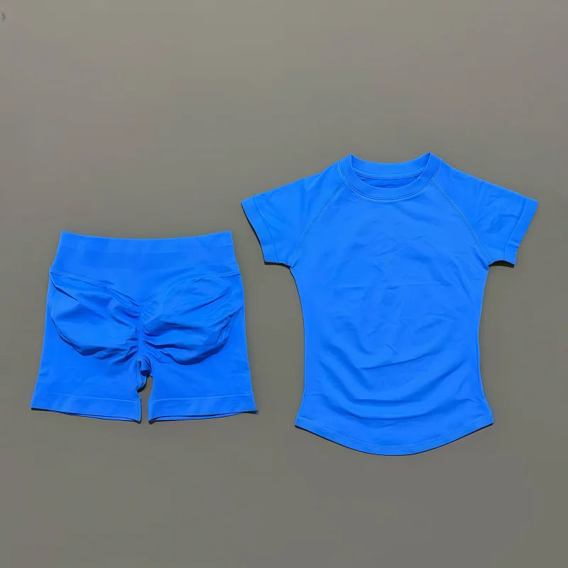 2 Pieces Impact Sports Sets, Short Sleeve Seamless Yoga Top, Fitness Set, Women Workout Running Sports Shorts Gym Suit