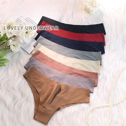 4PCS/Set, Seamless Panties, Women Underwear, Ice Silk Underpants, Low Waist G-string, Soft Solid Ultra-thin Briefs