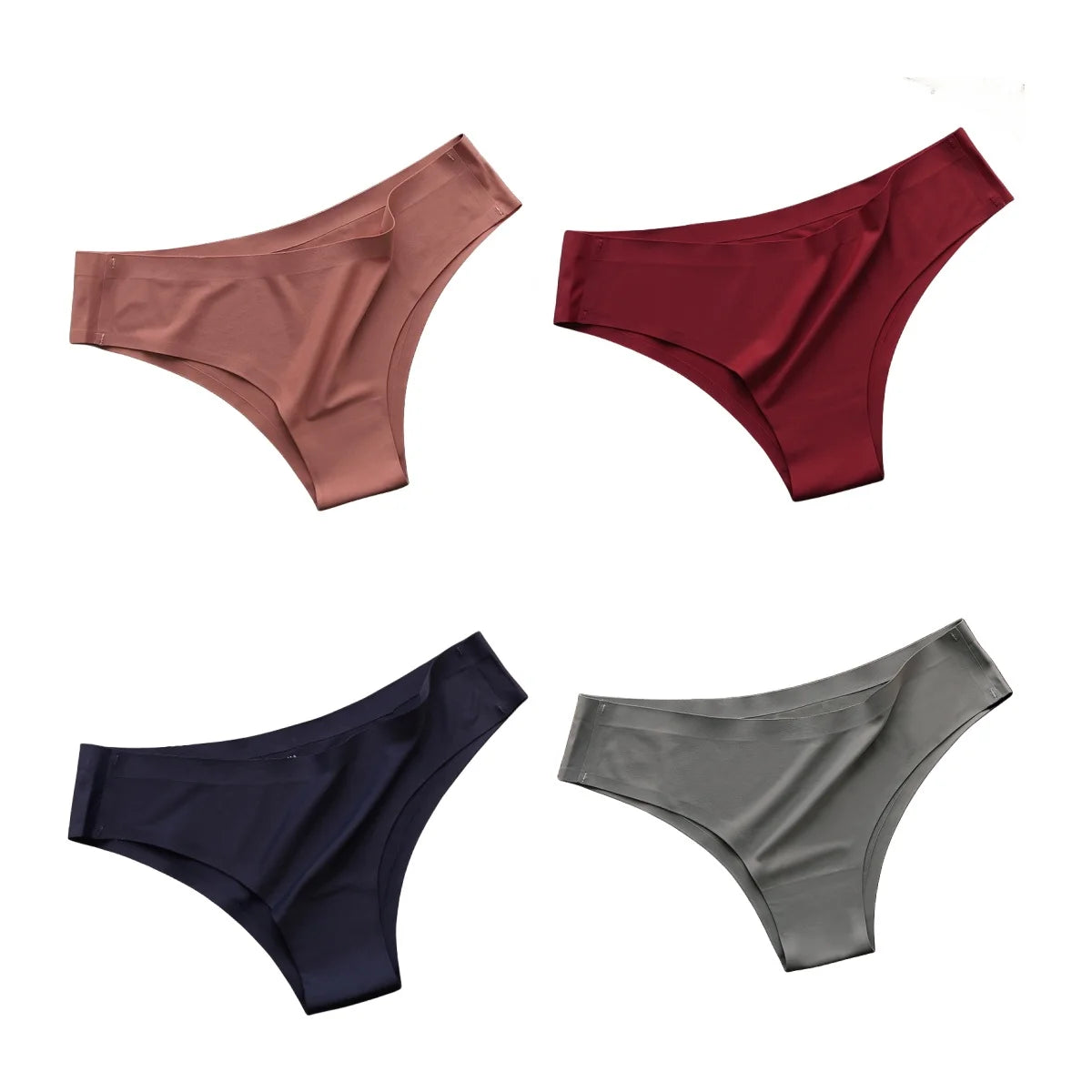 4PCS/Set, Seamless Panties, Women Underwear, Ice Silk Underpants, Low Waist G-string, Soft Solid Ultra-thin Briefs