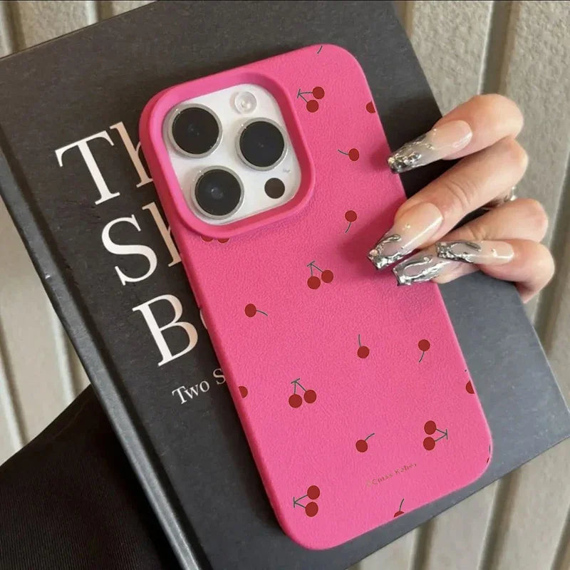 Cute Cartoon Cherry Lichee Pattern Silicone Phone Case For iPhone 16 15 14 13 12 11 Pro Max XS Max XR 14 15 16 Plus Cover Funda