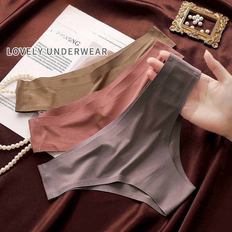 4PCS/Set, Seamless Panties, Women Underwear, Ice Silk Underpants, Low Waist G-string, Soft Solid Ultra-thin Briefs