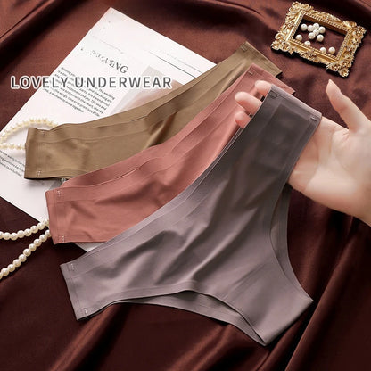 4PCS/Set, Seamless Panties, Women Underwear, Ice Silk Underpants, Low Waist G-string, Soft Solid Ultra-thin Briefs
