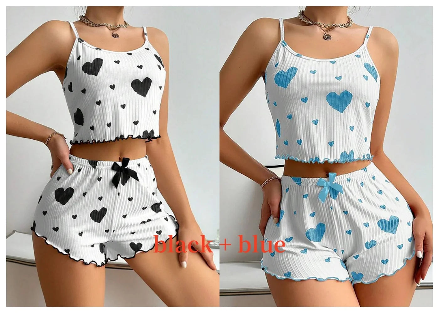 Women's Pajamas Set, Sleepwear, 2 PCS Short Tank Tops And Shorts, S M L White Ventilate Soft Casual Love Printing