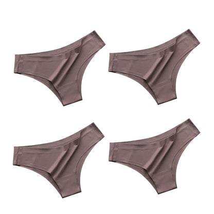4PCS/Set, Seamless Panties, Women Underwear, Ice Silk Underpants, Low Waist G-string, Soft Solid Ultra-thin Briefs