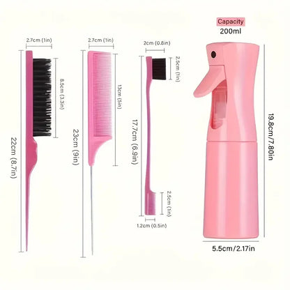 4pcs/Set Hairdressing Tools Set spray Bottle Rat Tail Comb Teasing Hair Brush Edge Control Hair comb For Combing Smoothing Hair
