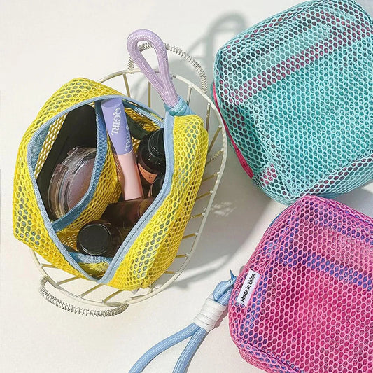 Square Mesh Cosmetic Bag, Portable Square Cosmetic Storage Bag with Zipper, Multi-purpose Sundries Storage Bag