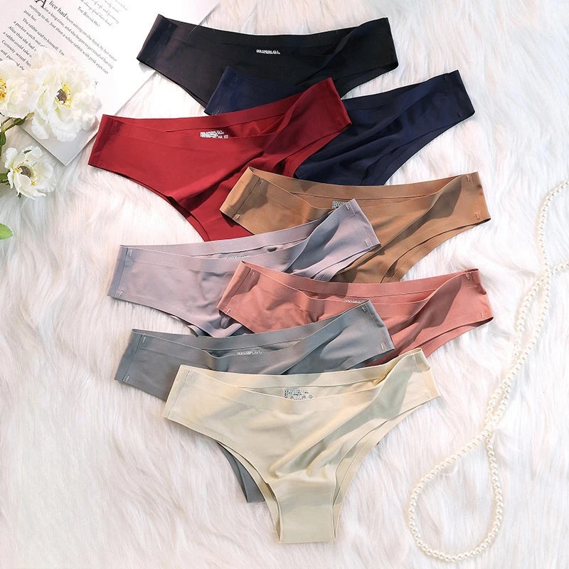 4PCS/Set, Seamless Panties, Women Underwear, Ice Silk Underpants, Low Waist G-string, Soft Solid Ultra-thin Briefs