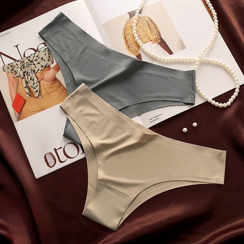 4PCS/Set, Seamless Panties, Women Underwear, Ice Silk Underpants, Low Waist G-string, Soft Solid Ultra-thin Briefs