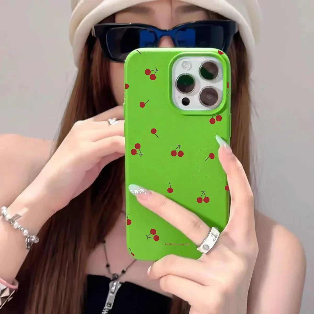 Cute Cartoon Cherry Lichee Pattern Silicone Phone Case For iPhone 16 15 14 13 12 11 Pro Max XS Max XR 14 15 16 Plus Cover Funda