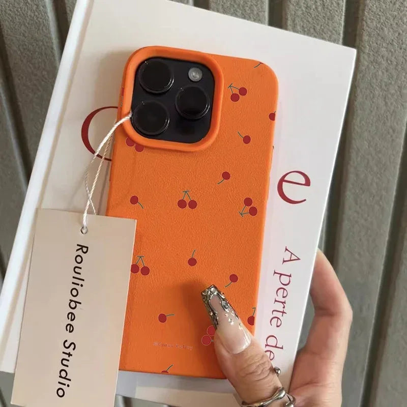 Cute Cartoon Cherry Lichee Pattern Silicone Phone Case For iPhone 16 15 14 13 12 11 Pro Max XS Max XR 14 15 16 Plus Cover Funda