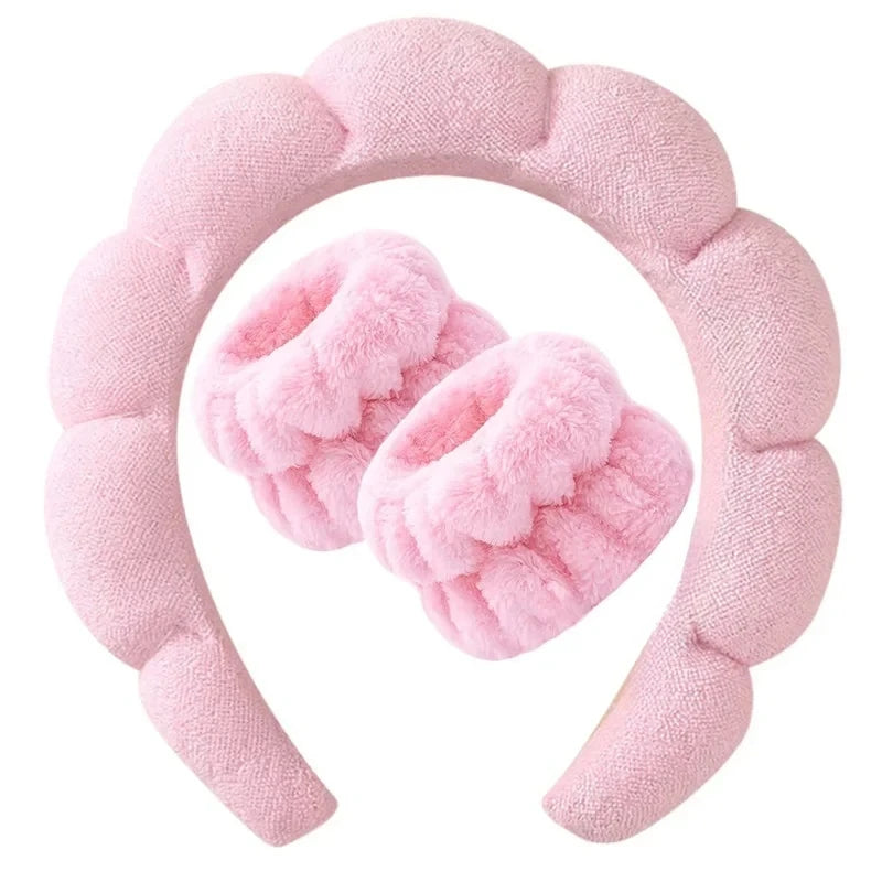 3PC Soft Sponge Headbands for Facial Cleansing - Makeup Proof & Shower Safe with Adjustable Wrist Straps
