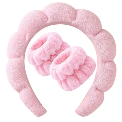 3PC Soft Sponge Headbands for Facial Cleansing - Makeup Proof & Shower Safe with Adjustable Wrist Straps