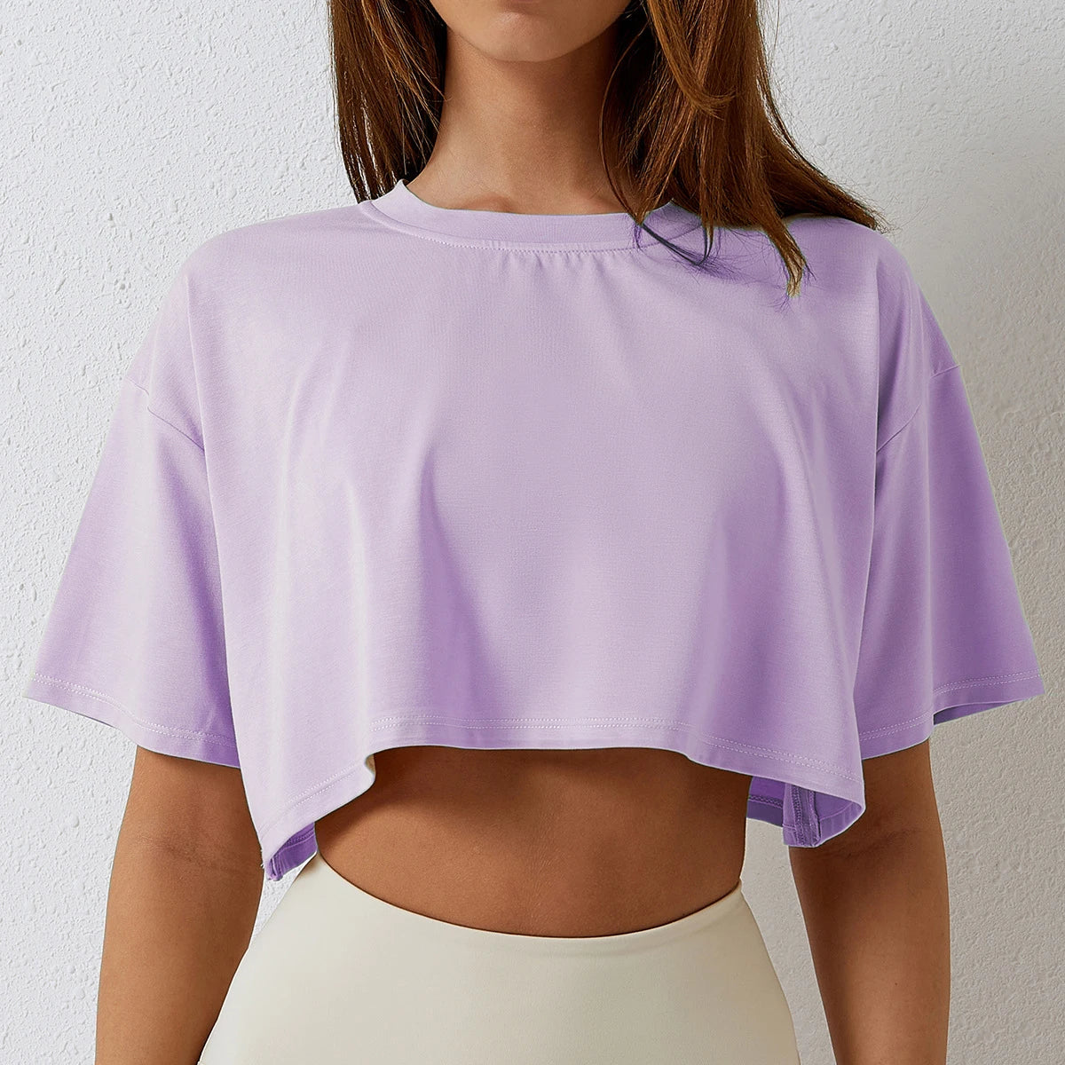 Cotton Women Short Sleeve, Yoga Fitness Crop Top, Sport T-shirt, Loose Gym Workout Shirts