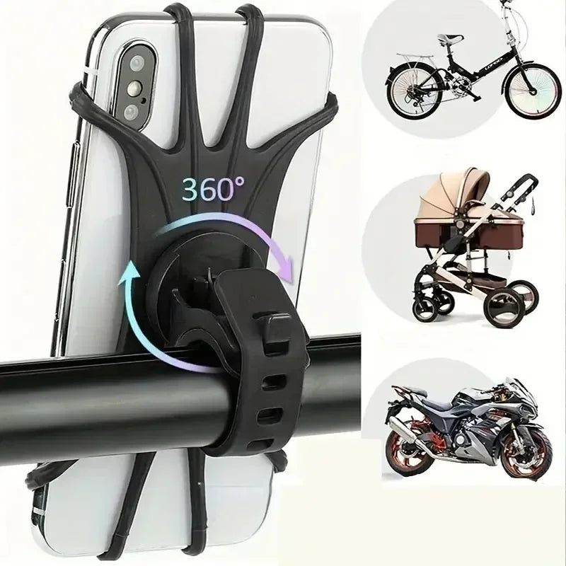 360 Rotatable Bike Motorcycle Phone Holder Silicone Bracket Support Pull Type Safe Mount For All Smartphones Cycling Stand