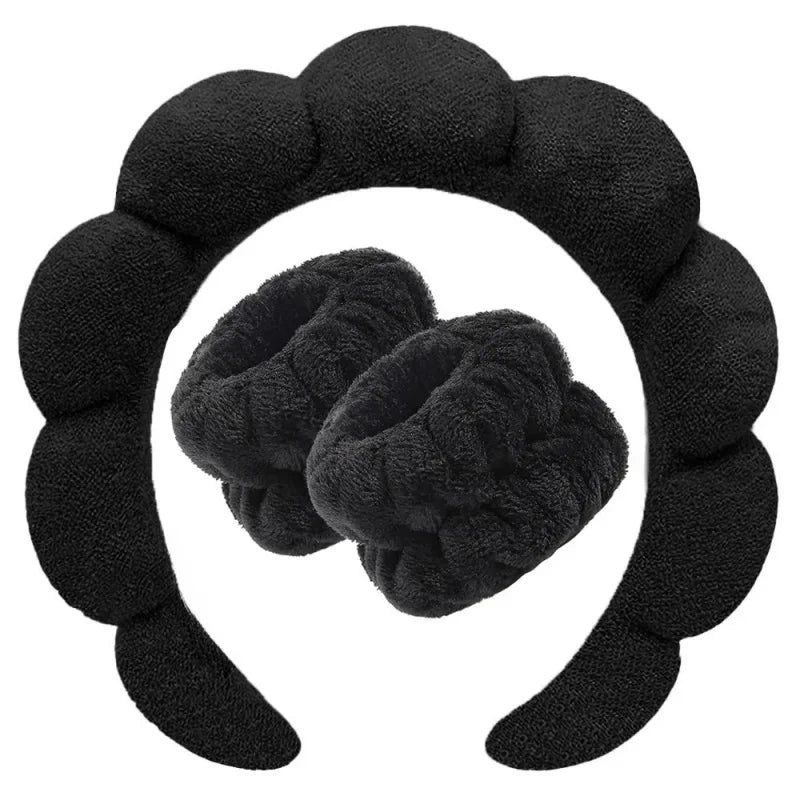 3PC Soft Sponge Headbands for Facial Cleansing - Makeup Proof & Shower Safe with Adjustable Wrist Straps
