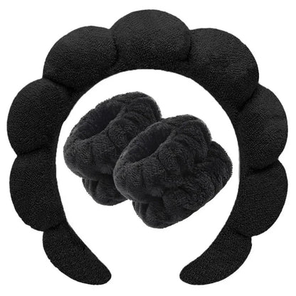 3PC Soft Sponge Headbands for Facial Cleansing - Makeup Proof & Shower Safe with Adjustable Wrist Straps