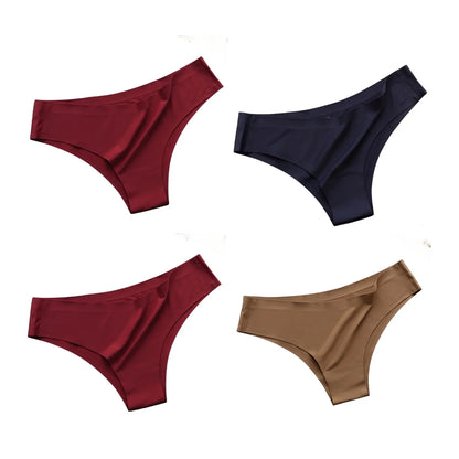 4PCS/Set, Seamless Panties, Women Underwear, Ice Silk Underpants, Low Waist G-string, Soft Solid Ultra-thin Briefs