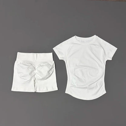 2 Pieces Impact Sports Sets, Short Sleeve Seamless Yoga Top, Fitness Set, Women Workout Running Sports Shorts Gym Suit