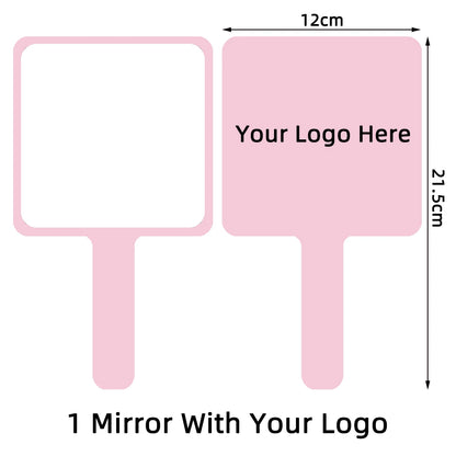1 Pc 12x12cm Custom Private Logo Handheld Mirror Hot Sale Pink/Black/White Makeup Mirror With Handle Extension SPA Salon Gift