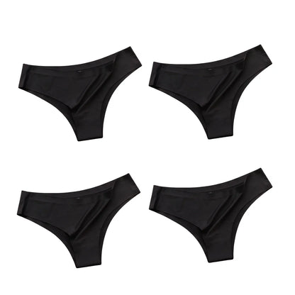 4PCS/Set, Seamless Panties, Women Underwear, Ice Silk Underpants, Low Waist G-string, Soft Solid Ultra-thin Briefs