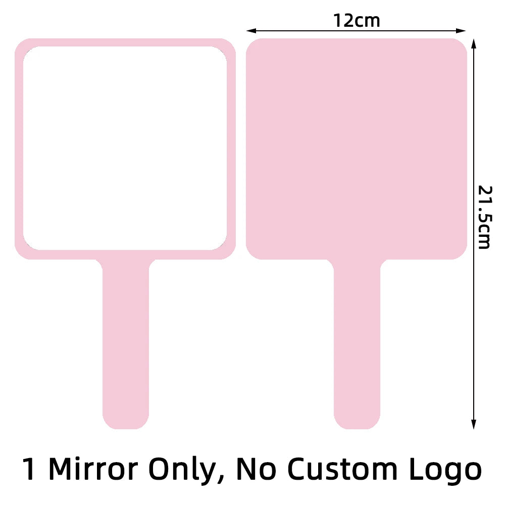 1 Pc 12x12cm Custom Private Logo Handheld Mirror Hot Sale Pink/Black/White Makeup Mirror With Handle Extension SPA Salon Gift