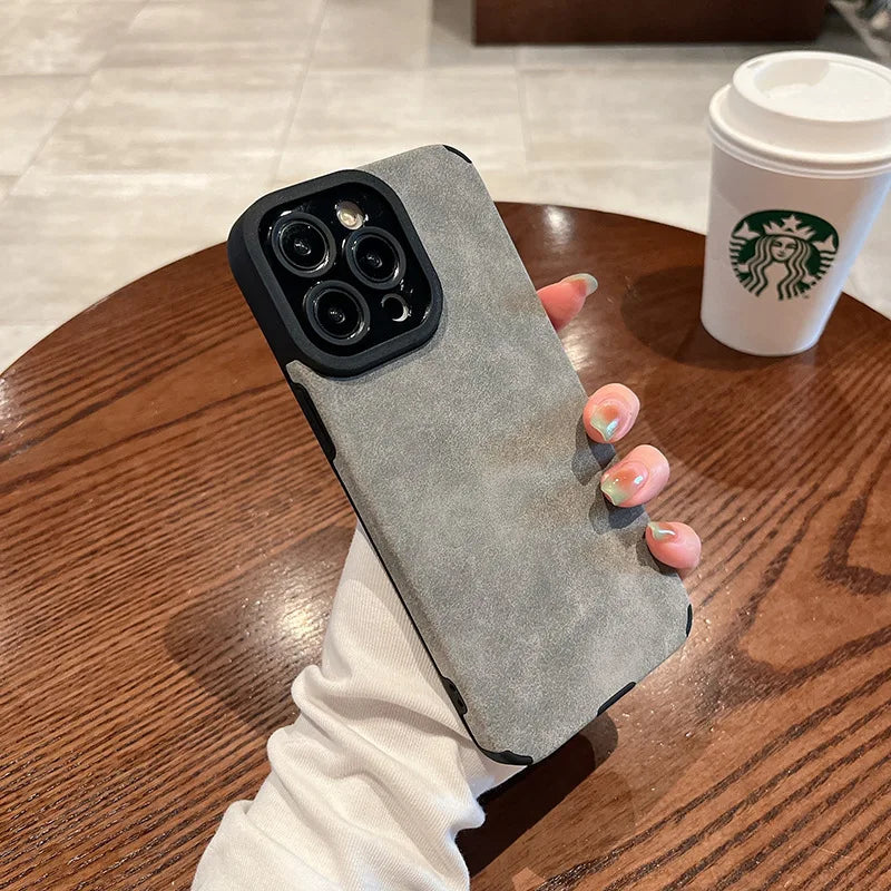 New Luxury Matte Silicone Leather Phone Case For iPhone 16 15 14 13 12 11 Pro Max Plus Soft Fabric Vintage Shockproof Full Cover