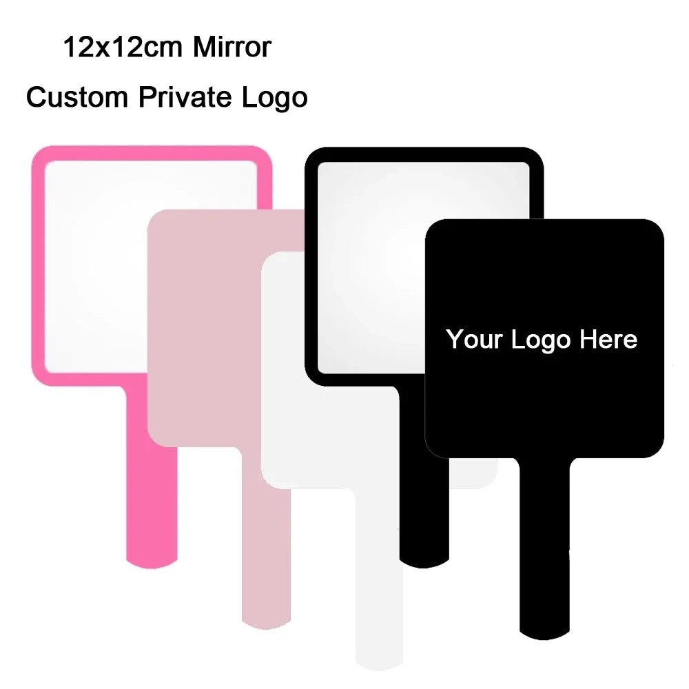 1 Pc 12x12cm Custom Private Logo Handheld Mirror Hot Sale Pink/Black/White Makeup Mirror With Handle Extension SPA Salon Gift