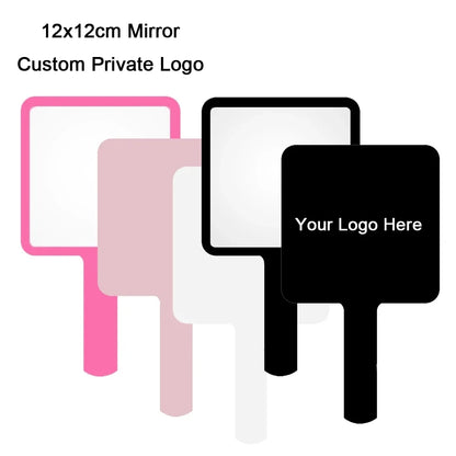1 Pc 12x12cm Custom Private Logo Handheld Mirror Hot Sale Pink/Black/White Makeup Mirror With Handle Extension SPA Salon Gift