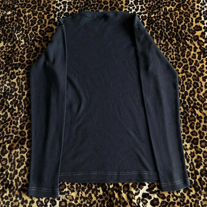 Y2K Grunge Cyber Mall Goth Thermal T-shirt, Skulls Graphic Print Long Sleeve Pullovers, Tops, Women 90s Vintage Aesthetic Tees